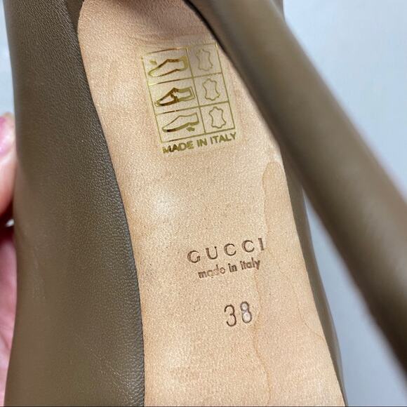 Gucci Designer Shoe High Heels Open Toe Platform Pump Nappa Leather Marron Taupe - Picture 8 of 10